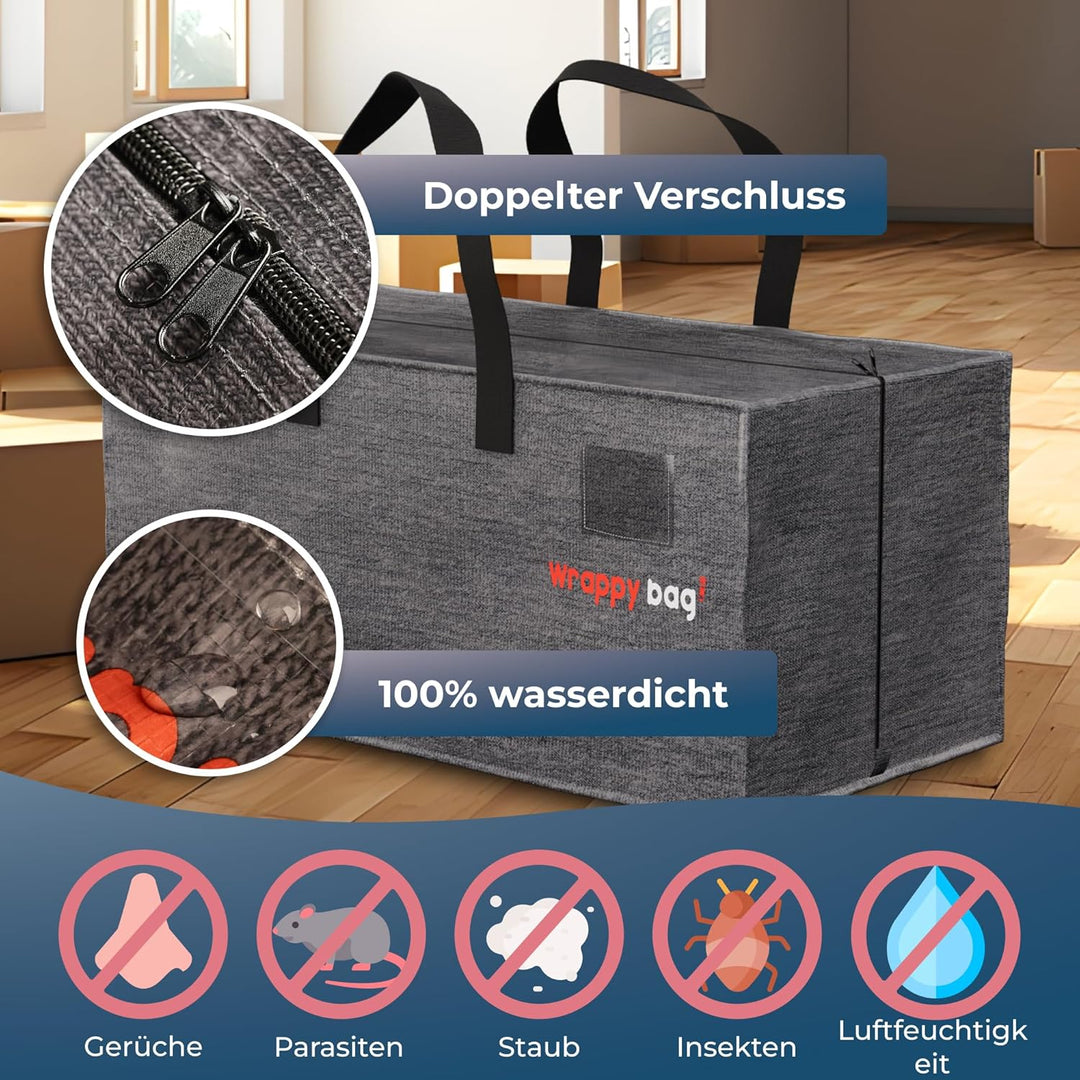 WRAPPYBAG 4er-Set Grosse Kunststoff-Aufbewahrungstaschen – Jumbo XXL Umzugstaschen – Wasserdicht, St