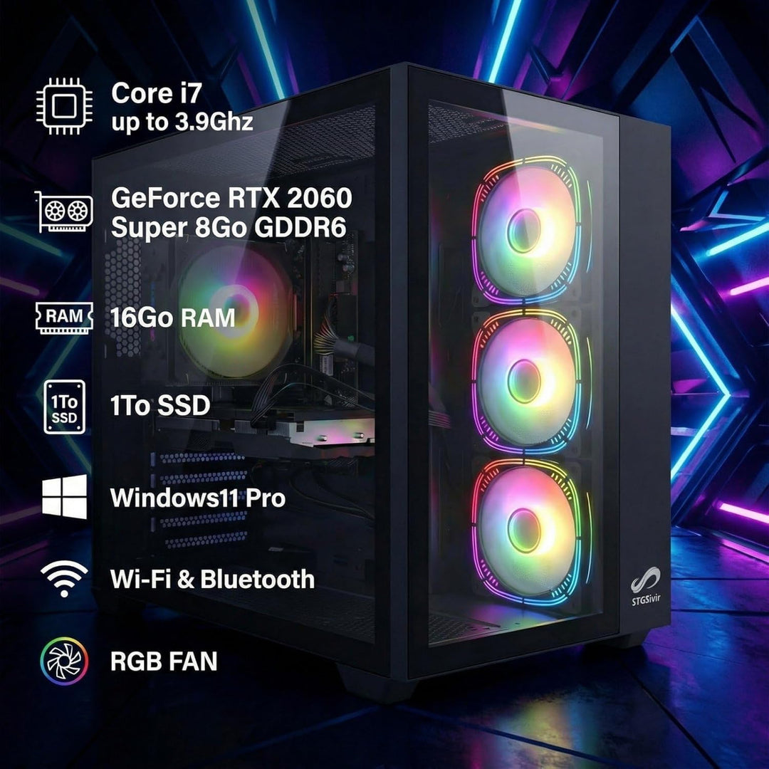 STGsivir Gaming PC, GeForce RTX 2060 Super 8GB GDDR6,Core i7 bis zu 3.9Ghz,16GB DDR,1TB SSD,WLAN 6,B