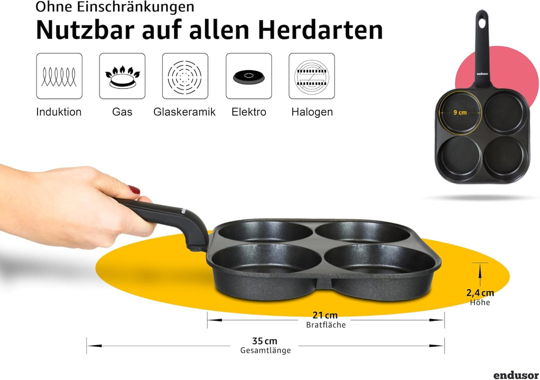 endusor Spiegeleipfanne induktionsgeeignet (21cm) - Eierpfanne & Pancake Pfanne mit Antihaft-Beschic