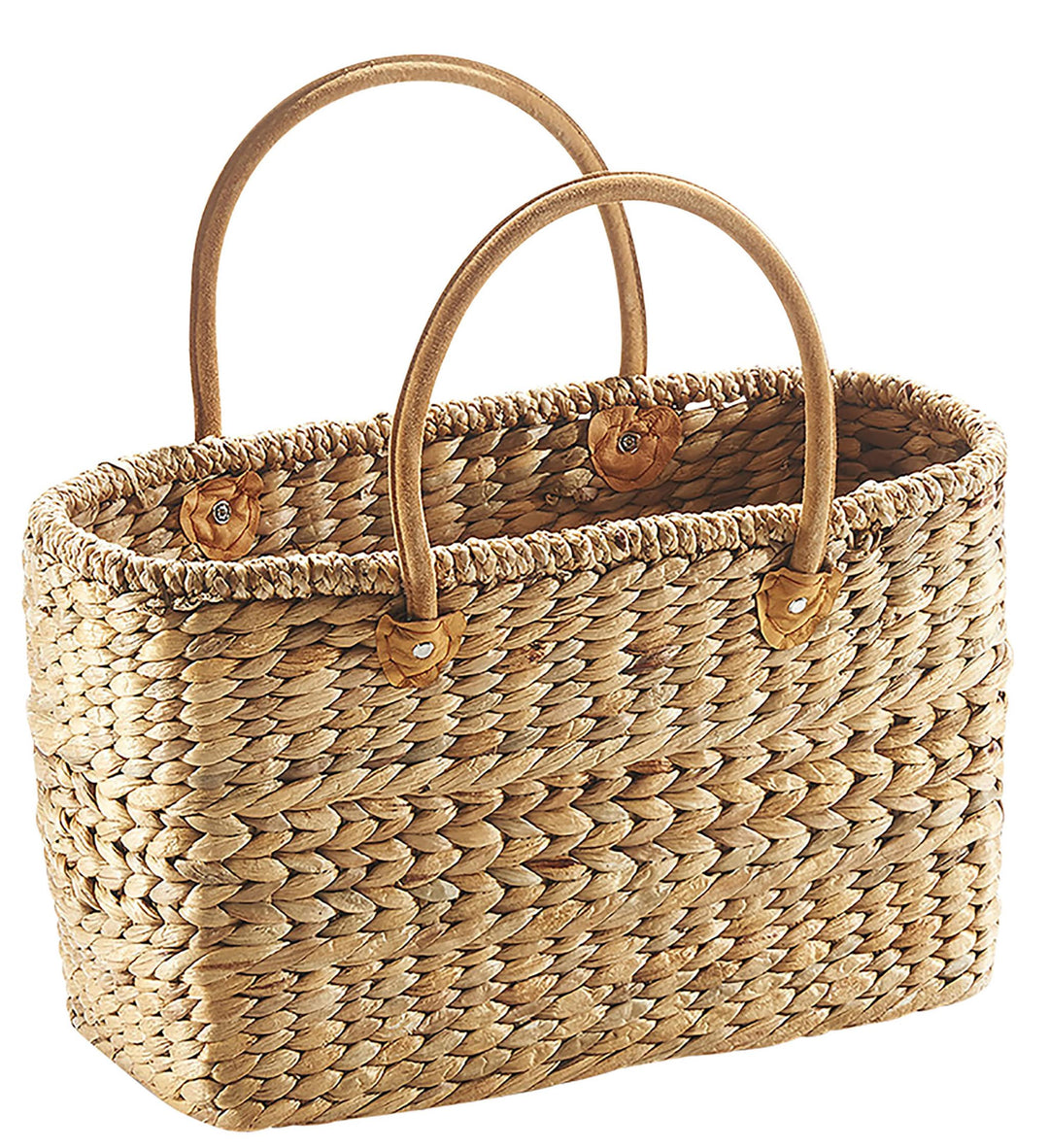Kobolo Tasche Korbtasche geflochten aus Wasserhyazinthe - Lederhenkel - 43x18x26