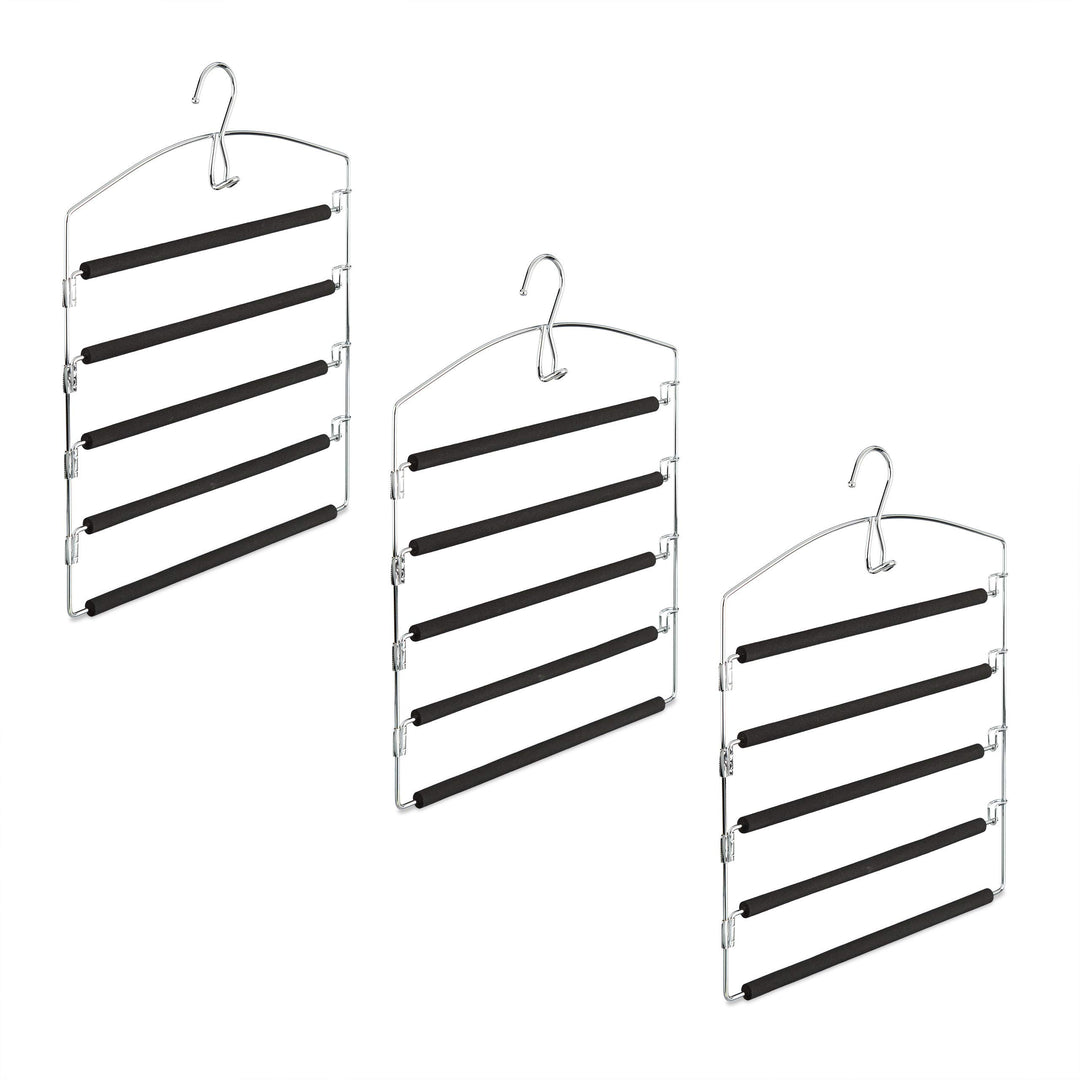12 x Hosenbügel platzsparend, Hosenkleiderbügel mehrfach, Metall, gepolstert, HBT: 44,5x37x2,7 cm, S