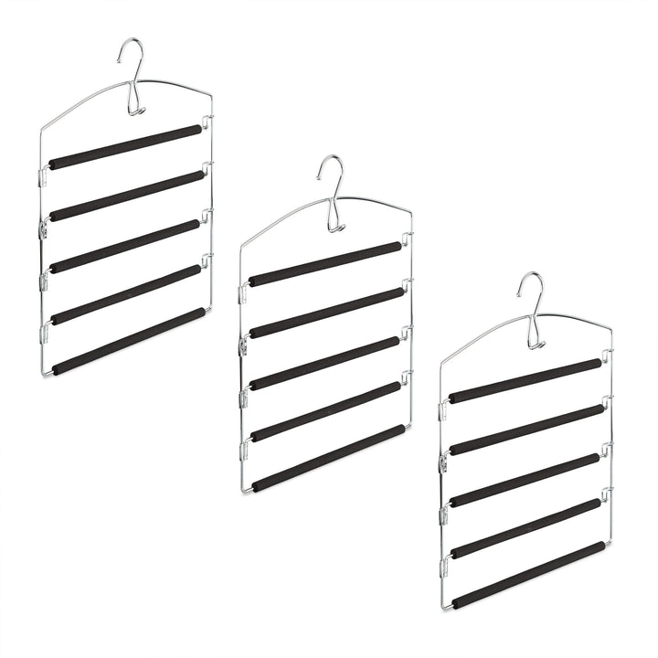 12 x Hosenbügel platzsparend, Hosenkleiderbügel mehrfach, Metall, gepolstert, HBT: 44,5x37x2,7 cm, S