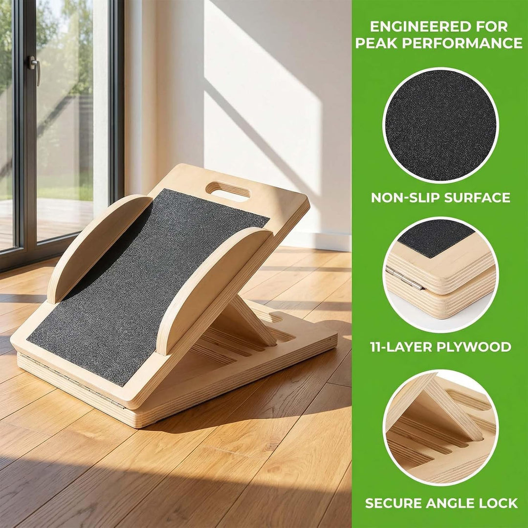 Balance Board aus Holz, Wobble Board 360°, Anti-Rutsch Schrägbrett für Waden Dehnen &amp; Physiotherapie