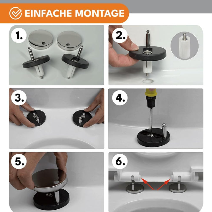 Toilettendeckel mit Absenkautomatik - WC Sitz mit Softclose, Schnellverschluss & Befestigung 12-20 c
