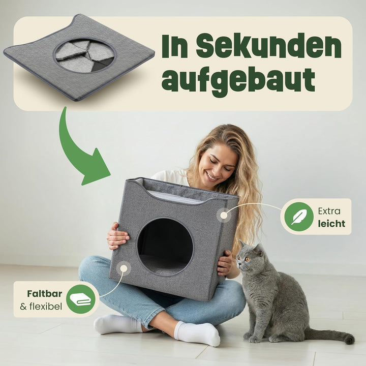 zooprinz katzenhöhle cat cave – kuschelhöhle für Katzen & grosse Katze, warmes katzenbett beige mit
