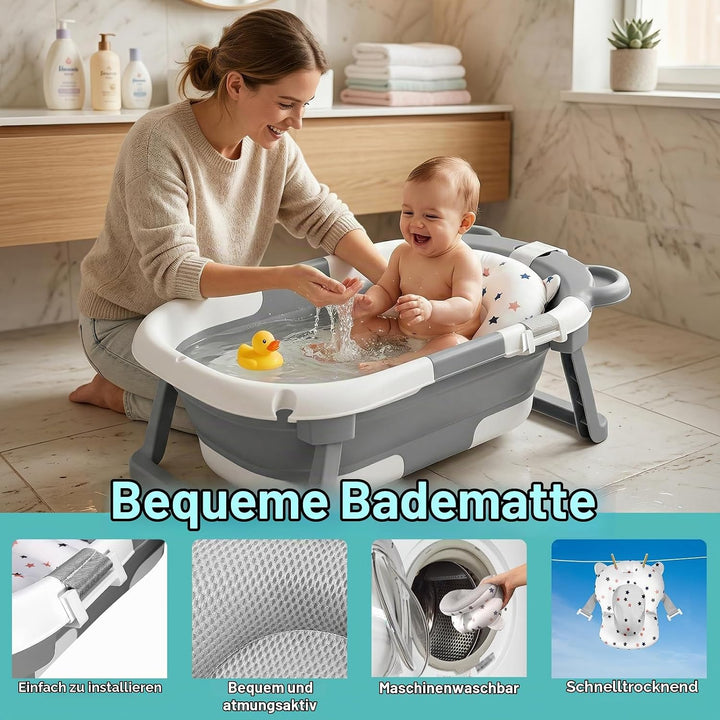 Highbird Baby Badewanne, Faltbare Babywanne mit Stützkissen für Neugeborene &amp; Kleinkinder, Platzspar
