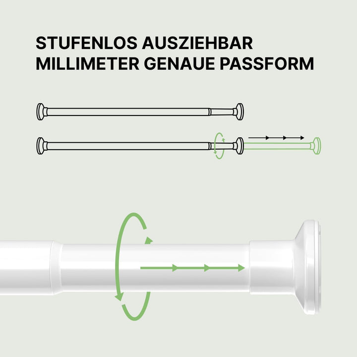 Gardinenstange ohne Bohren 90-160cm, Weiss, Ø 25 mm, Teleskopstange zum Klemmen - Vorhangstange Klem