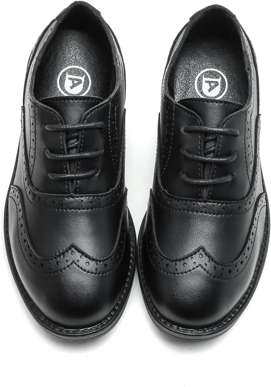 DADAWEN Jungen Schnürhalbschuhe Schule Uniformschuhe Anzugschuhe, Schwarz