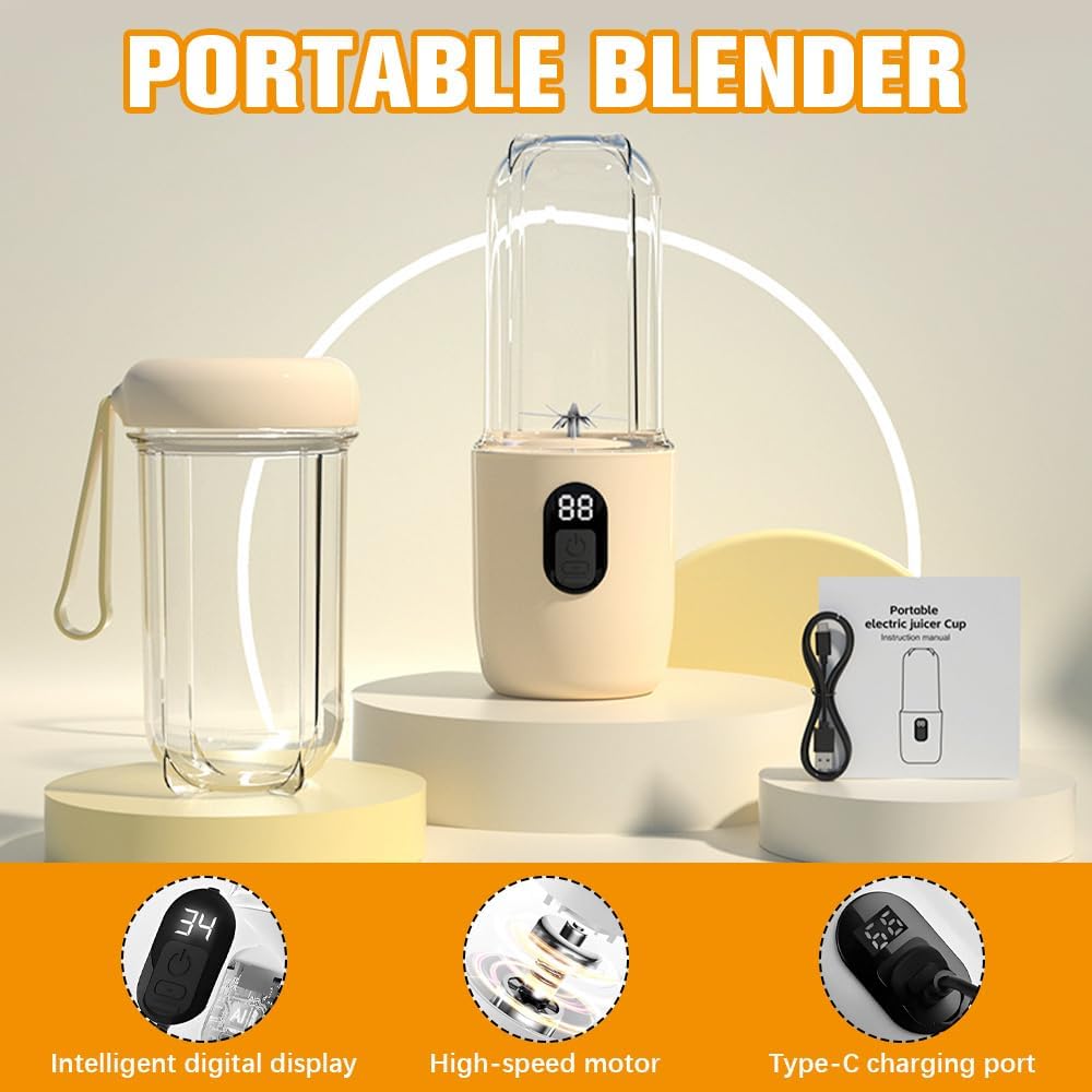 BIZO Tragbarer Mixer Smoothie Maker, 500 ml Mixer Smoothie Maker to Go mit Digitalanzeige, 16-Blatt,