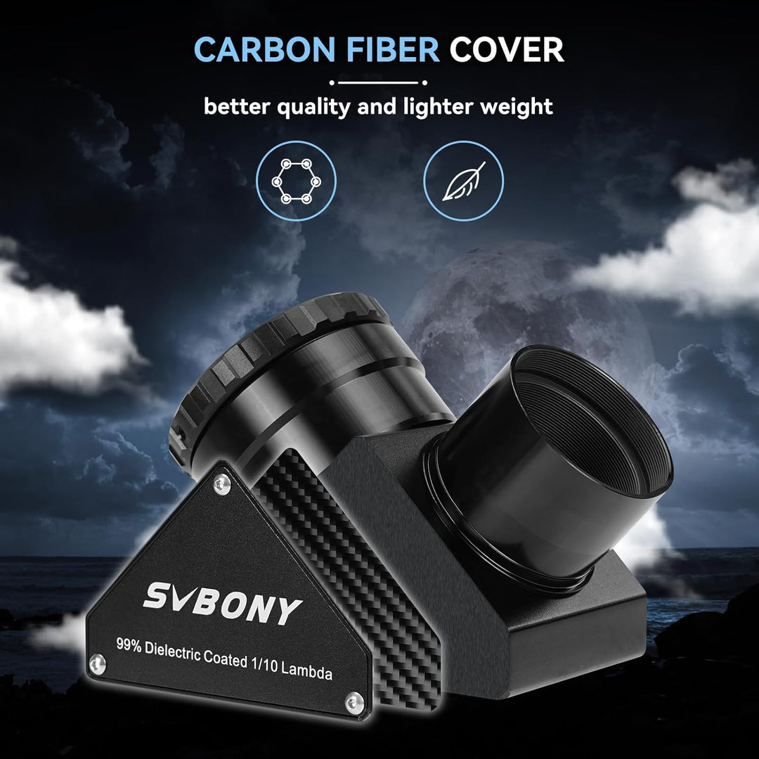 Svbony SV223 Diagonalspiegel, 2" 90° Stern Zenitspiegel mit 1,25" Adapter und Kohlefasermaterial, 99