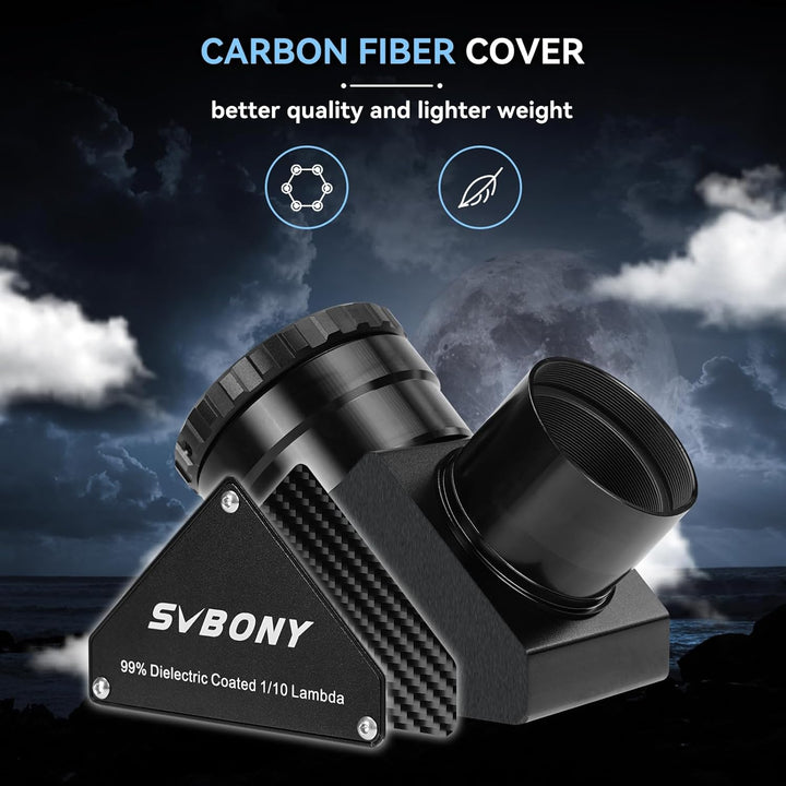 Svbony SV223 Diagonalspiegel, 2" 90° Stern Zenitspiegel mit 1,25" Adapter und Kohlefasermaterial, 99