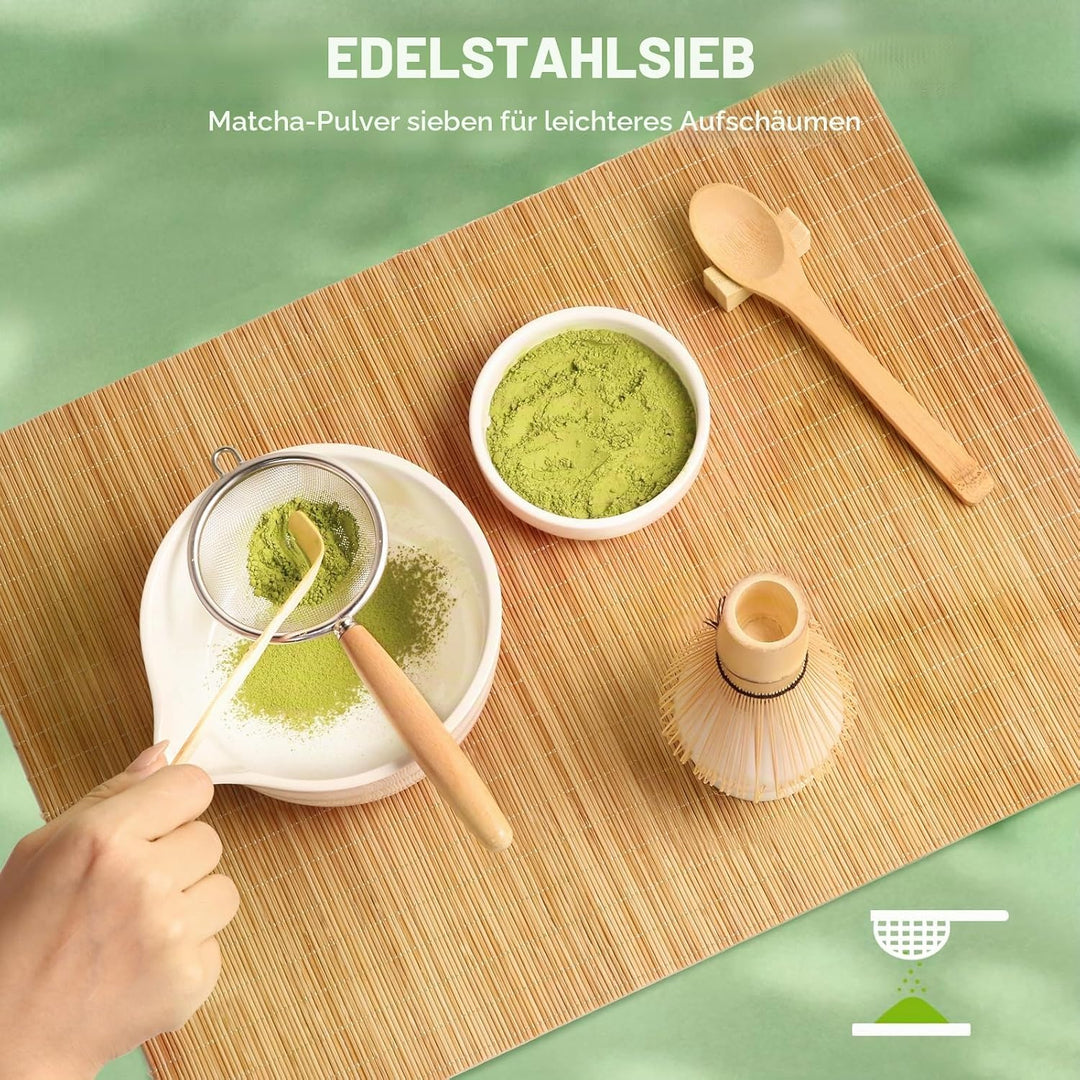Accwork Matcha Set, 7er-Set Macha Tea Set Matcha zubehör mit Matcha Löffel, Matcha Schale mit Auslau