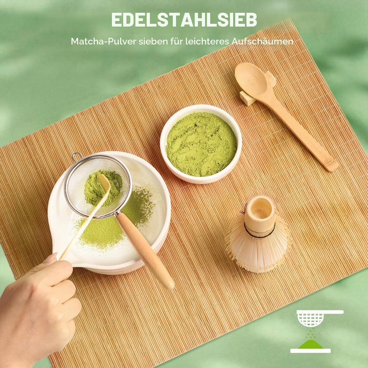 Accwork Matcha Set, 7er-Set Macha Tea Set Matcha zubehör mit Matcha Löffel, Matcha Schale mit Auslau