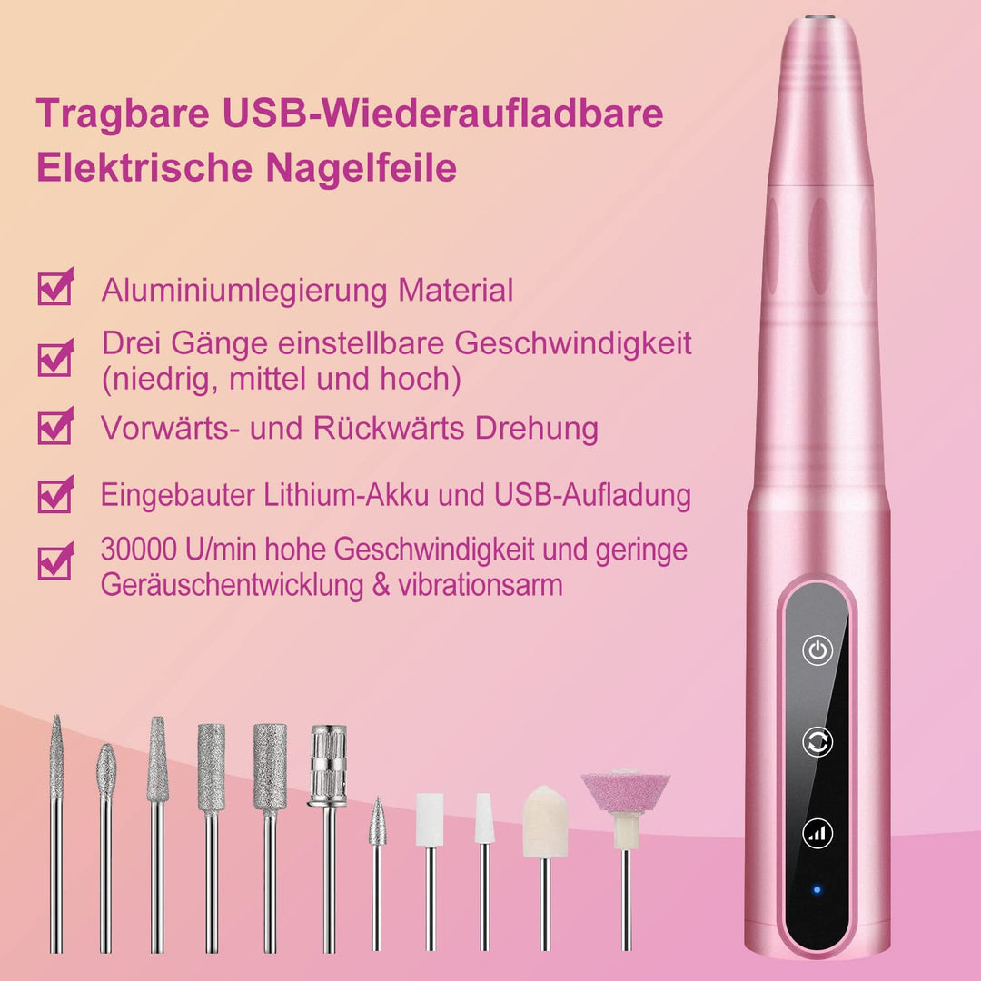 Elektrische Nagelfräser, Elektrische nagelfeile Maniküreset, 30000u/Min 11 in 1 USB Nagelknipser Set