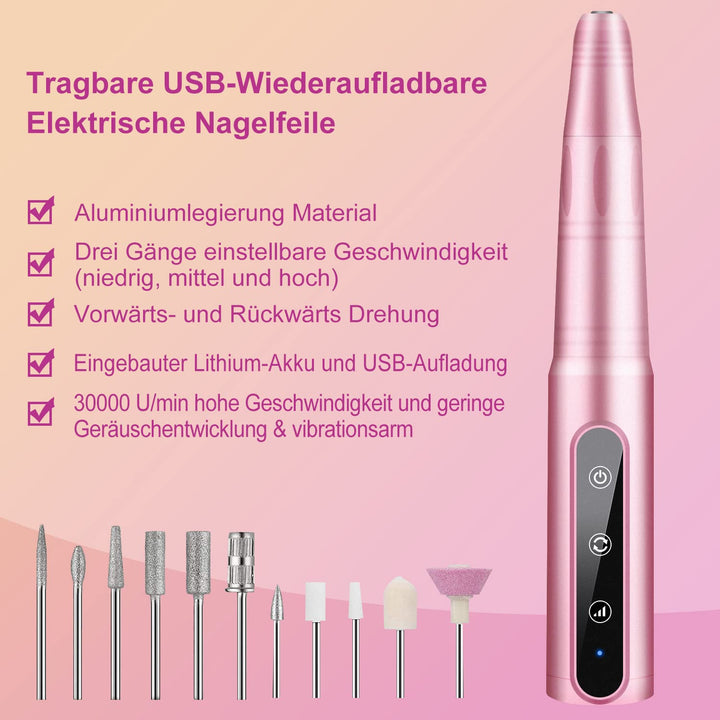 Elektrische Nagelfräser, Elektrische nagelfeile Maniküreset, 30000u/Min 11 in 1 USB Nagelknipser Set