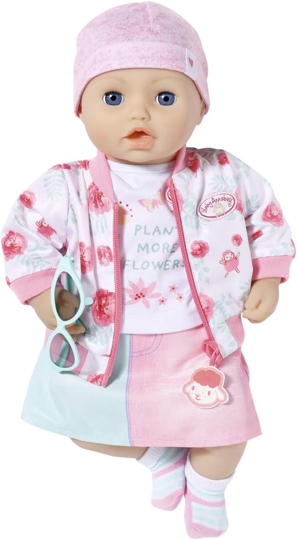 Baby Annabell Deluxe Frühling Outfit, Puppenkleidung Set bestehend aus rosa Puppenjacke, Rock, Mütze