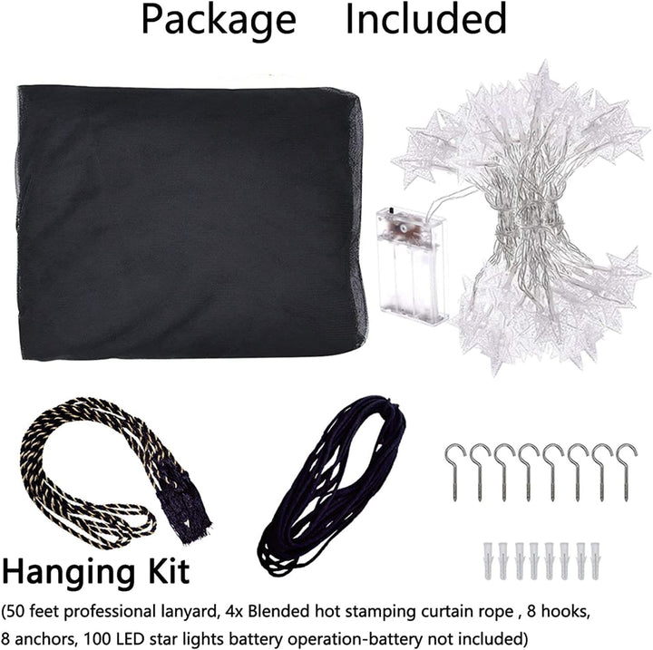 Moskitonetz für Betthimmel 4-Eck-Pfosten Vorhänge Betthimmel Elegantes Moskitonetz-Set mit 100 LED-S