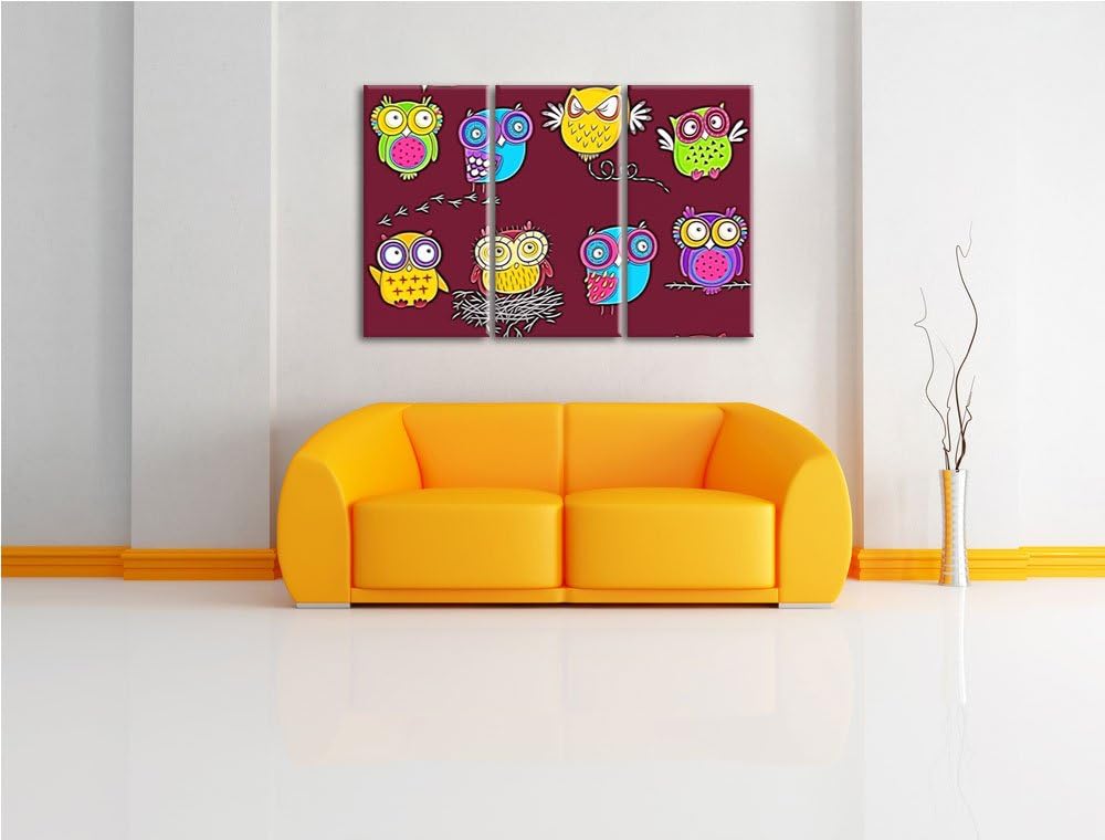 Verrückte Eulen für Kinder Spezial 3-Teiler Leinwandbild 120x80 Bild auf Leinwand, XXL riesige Bilde