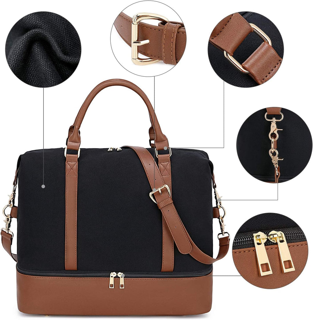 LEDAOU Weekender Damen Reisetasche Tasche mit Schuhfach Canvas Handgepäck Tasche Sporttasche Travel