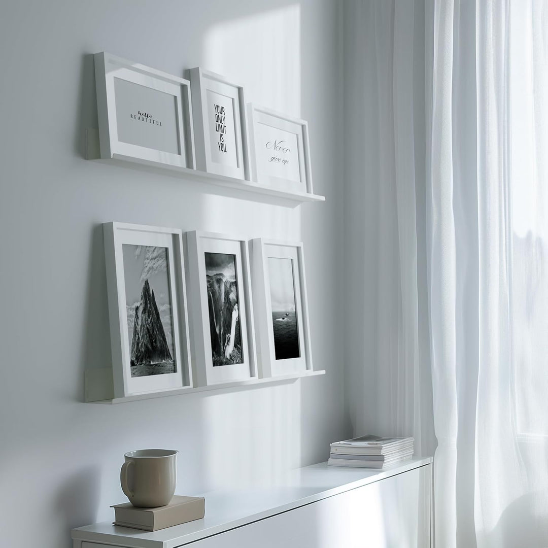 byde Ein schlankes Wandregal für Fotos, Bilder und Bücher. Modernes und minimalistisches Design. Her