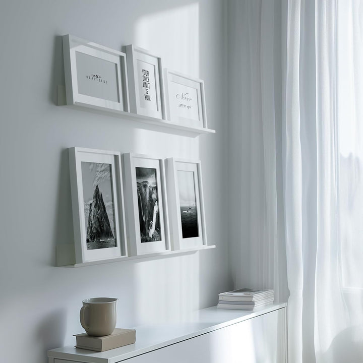 byde Ein schlankes Wandregal für Fotos, Bilder und Bücher. Modernes und minimalistisches Design. Her