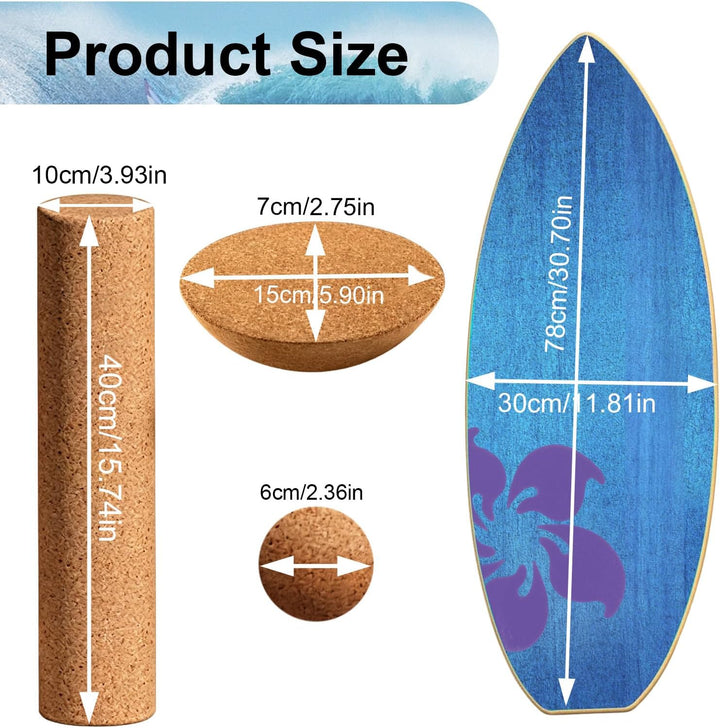 Balance Board Erwachsene Surfing aus 4-in-1 Echtholz Holz Balancebrett Set Trainer Rutschfester Glei