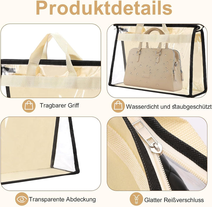 6 Stück Staubbeutel Transparent Staubbeutel für Handtaschen Aufbewahrung Organizer mit Reissverschlu