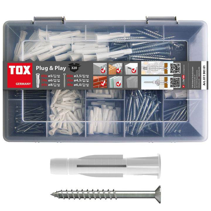 TOX Sortimentskoffer Plug & Play Dübel Set mit Allzweckdübel TRIKA 5x31 mm (60, 6x36 mm (70, 8x51 mm