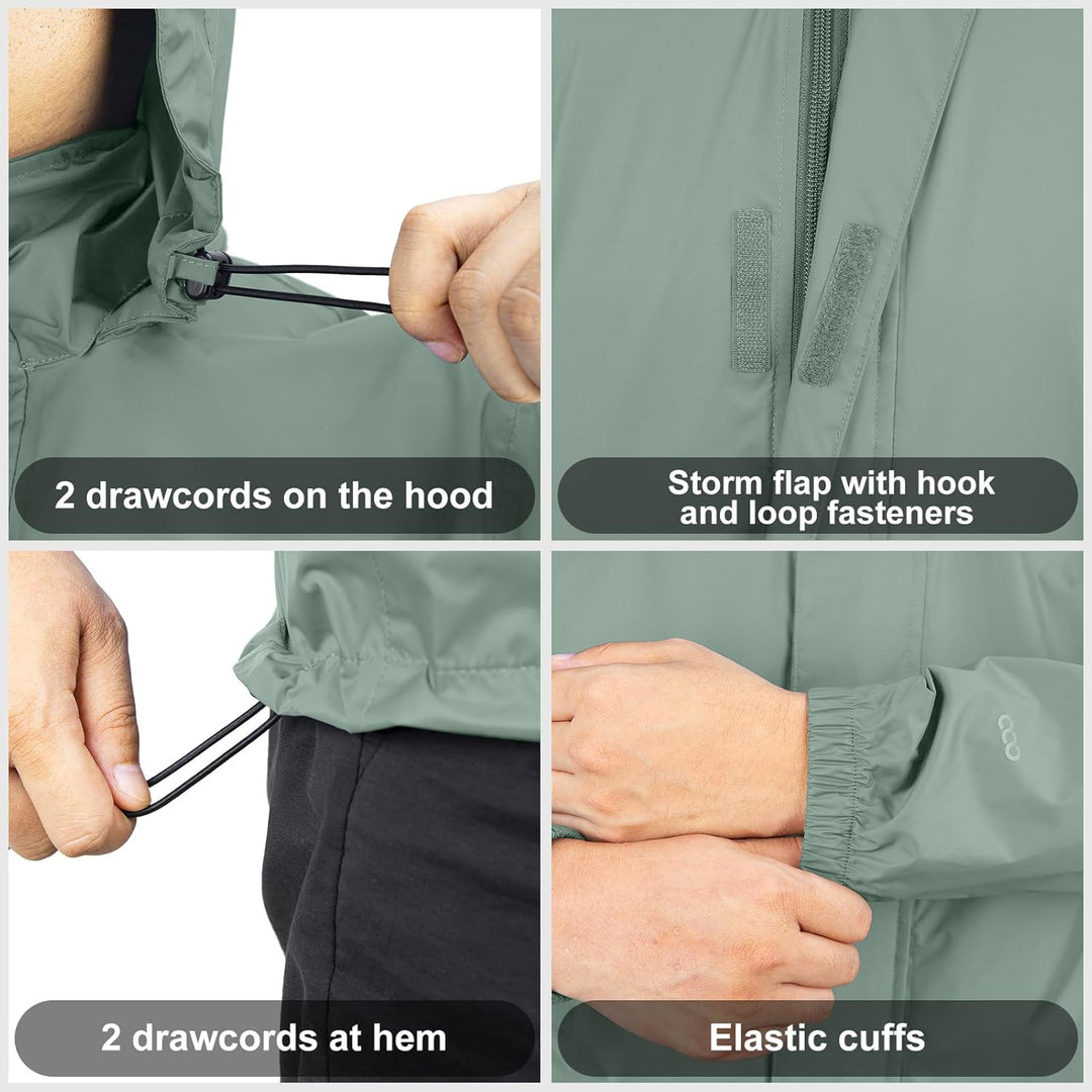 33,000ft Regenjacke Herren Leicht Wasserdicht Faltbare Regenmantel mit Kapuze Fahrrad Rain Windbreak