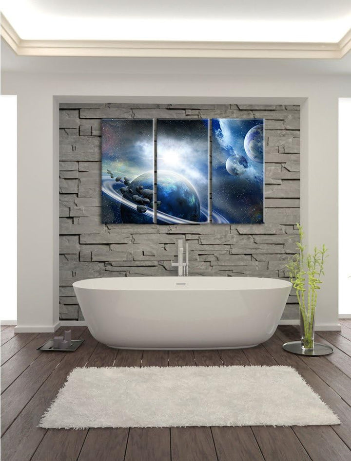 Pixxprint Planeten Meteoriten im Weltall als Leinwandbild - Grösse: 3-Teilig (120x80cm) - Wandbild -