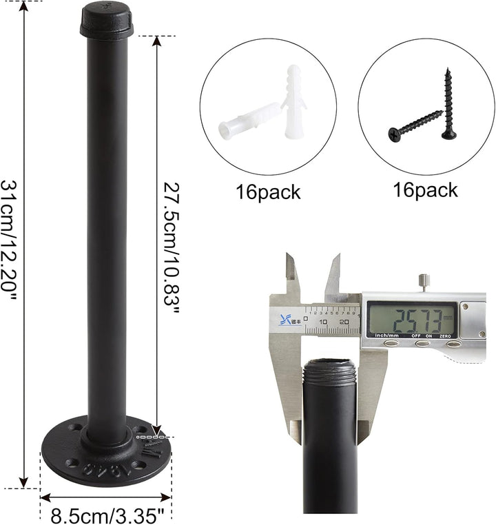 IBUYKE Kleiderstange Wandmontage 4 Stück, 30.5cm Metall Industrial Garderobenstange für die Wand, Mu