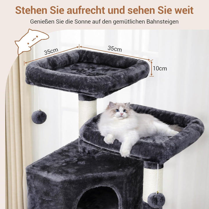 MSmask Kratzbaum gross, 180 cm hoch Katzenbaum mit Sisalstämmen, 2 Plattformen, 2 Katzenhöhlen, Korb