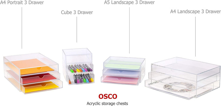 OSCO A3TSL Magazin mit 3 Schubladen aus klarem Acryl im Querformat farblos Single, Single