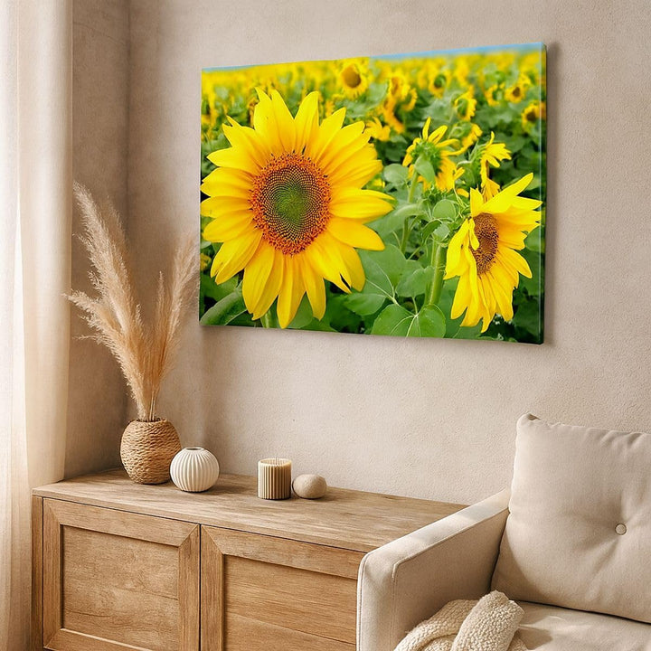 Bilder auf Leinwand 100x70cm Leinwandbild Wolken Sonnenblumen Plantagen Gross Wanddeko Bild Schlafzi