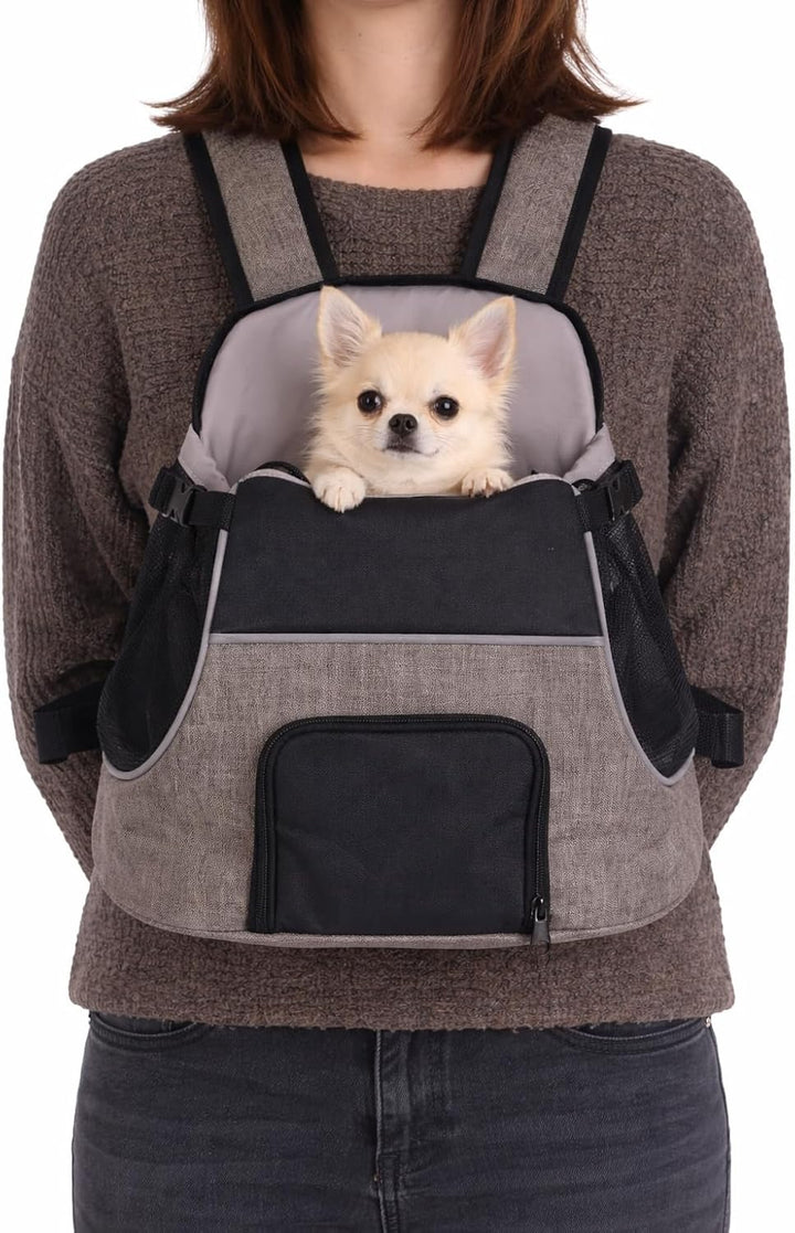 Hundetasche - Bauchtrage Xanty Taupe – 29x23x38cm – Polyester – Öffnung Kordel – Reflektoren – Boden
