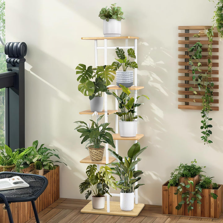Pflanzenständer mit 6 Etagen,106 cm Blumenregal Indoor Weiss Eck-Innenbereich , Mehrere Pflanzen Blu