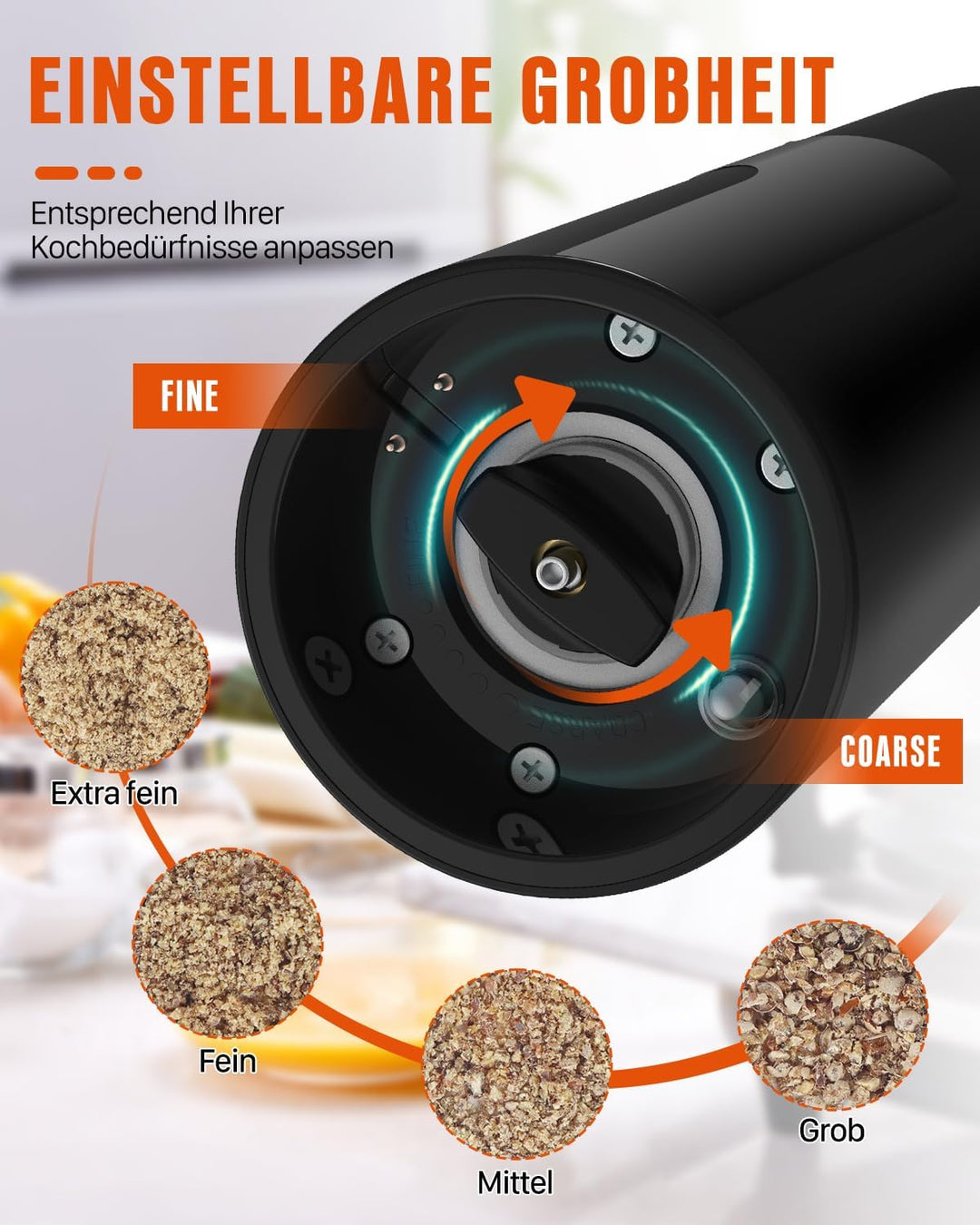 Homtronic Elektrische Salz und Pfeffermühlen 2er Set, Gewürzmühlenset Elektrische mit Wiederaufladba