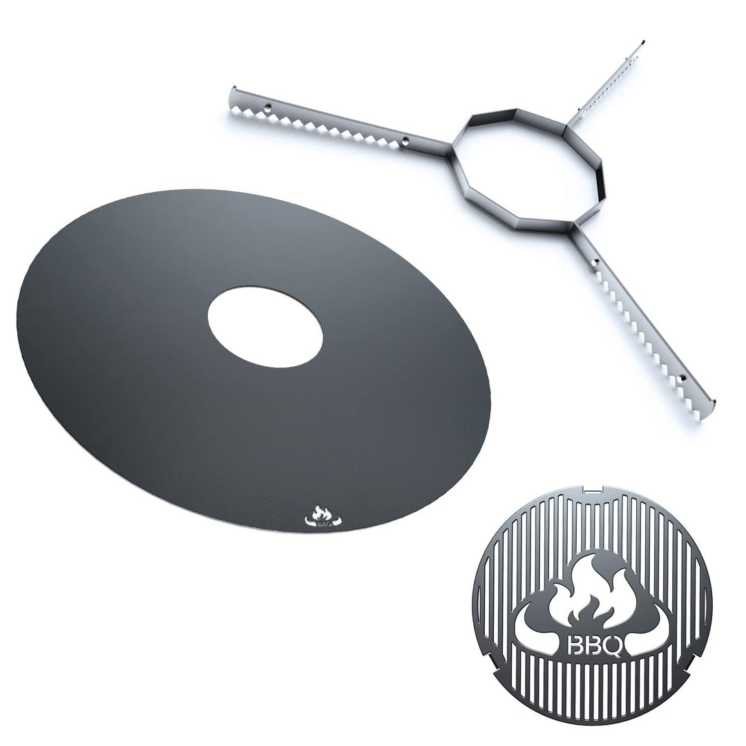 teileplus24 FR08 Grillmeister Set | 3-teilig | Grillring 80 cm + Grilleinsatz ø 20cm + Auflageleiste