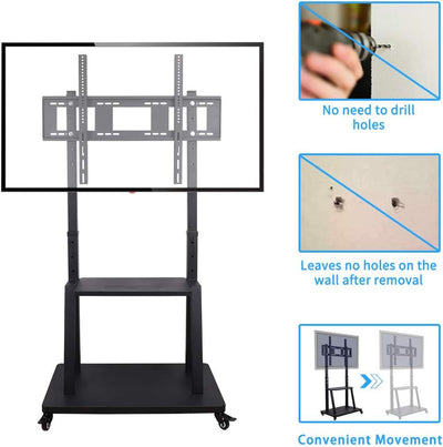 UNHO TV Ständer mit Rollen, TV Standfuss Universal Mobil Wagen, Höhenverstellbar Extra Stabil Fernse