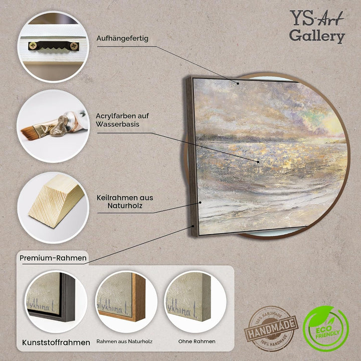 YS-Art Abstrakt Acryl Gemälde auf Leinwand handgemalt Meer Dämmerung Wandbilder Wohnzimmer Moderne k