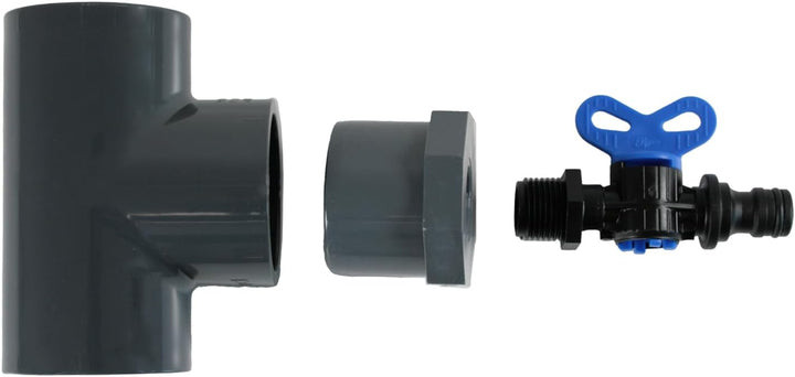 Pool Entleerungsset 50mm I 9-teilig mit T-Stück, Reduzierung 1/2 Zoll IG und Ablasshahn 1/2 Zoll AG