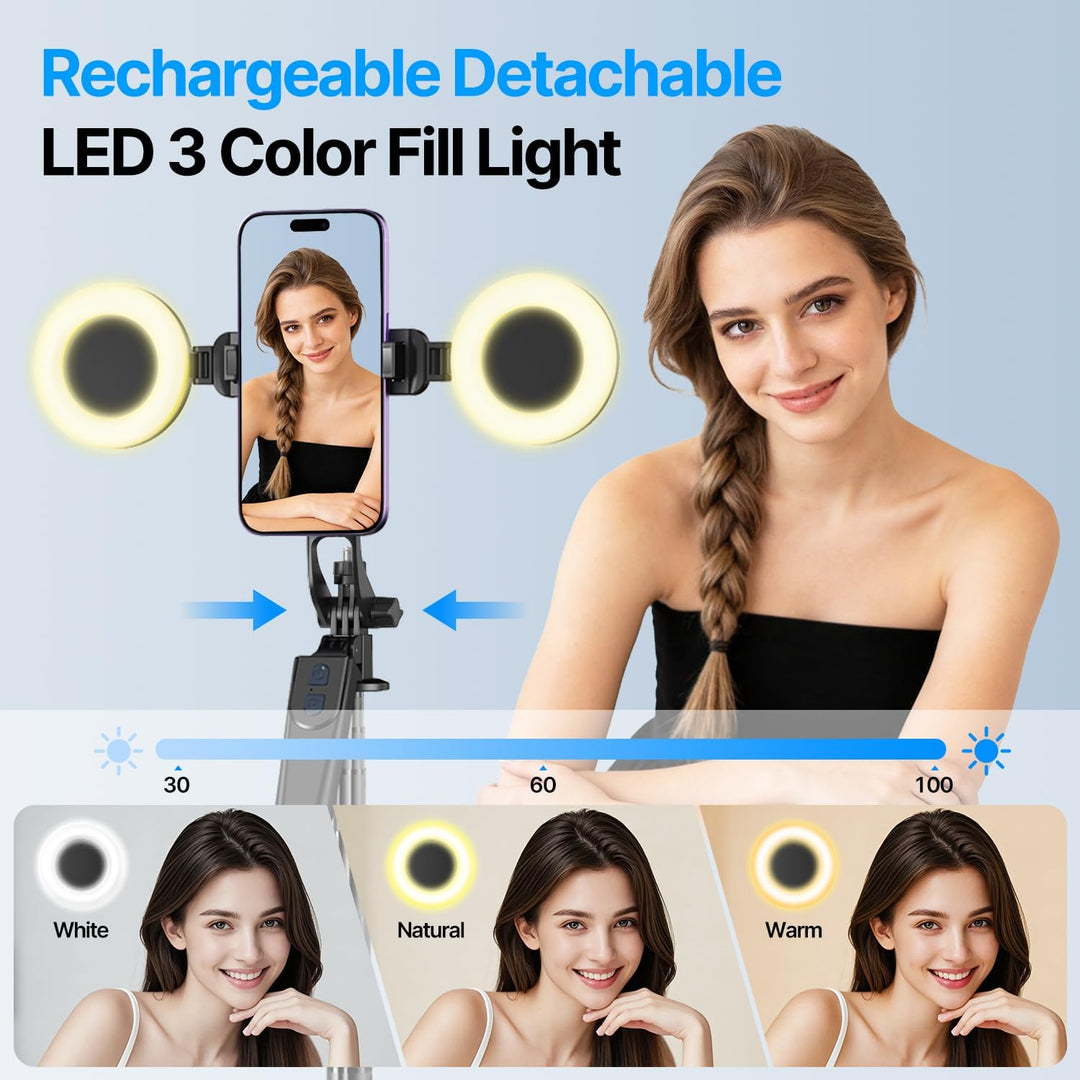 yAyusi Vlogging-Kit für iPhone/Android, 180 cm Ausziehbares Selfie-Stick-Stativ mit Licht, Fernbedie
