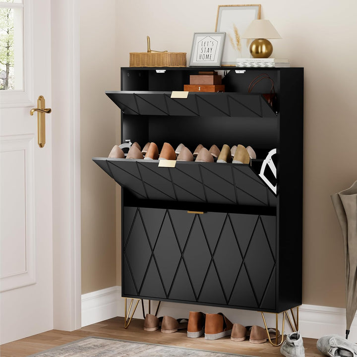 UEV Schuhschrank mit 2 Klappen, 80 x 24 x 120 cm für 16 Paar Schuhe mit 1 Schubladen, Schuhschrank S