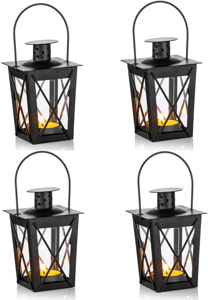 Nuptio 4 Stück Lanterne en Verre à Terre Suspendue, Lanterne en Verre Portable, Petite Lanterne Rétr