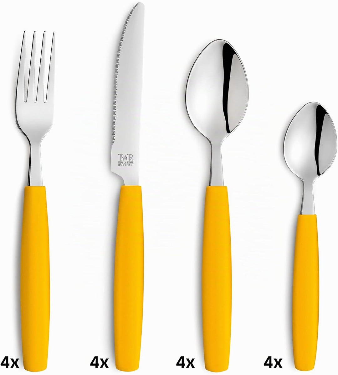 Beckmann &amp; Rommerskirchen VALOA Besteck Set 4 Personen - 16-teilig - Gelb - Spülmaschinenfest - Hoch