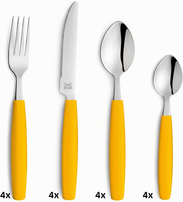Beckmann &amp; Rommerskirchen VALOA Besteck Set 4 Personen - 16-teilig - Gelb - Spülmaschinenfest - Hoch