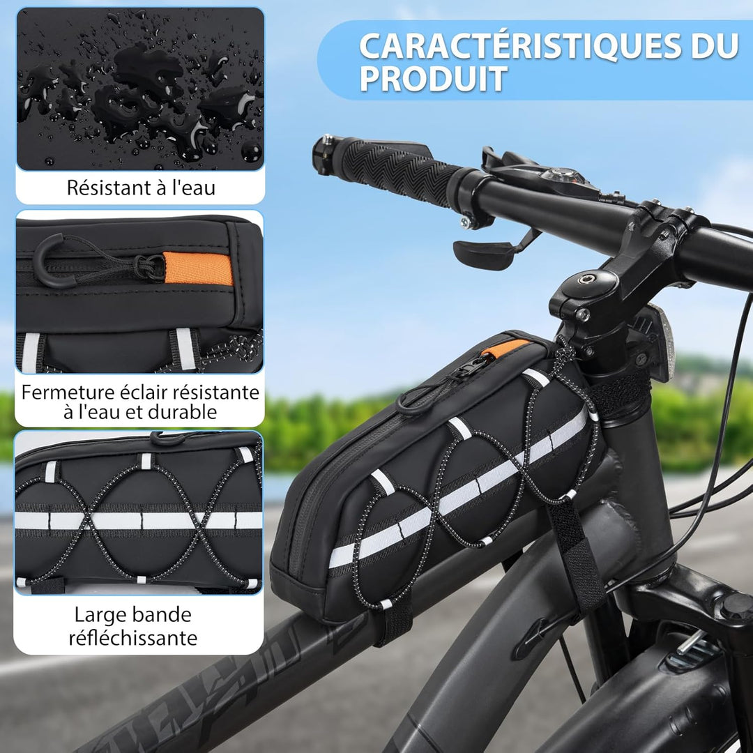 Fahrradrahmentasche, 1,2L Fahrrad Oberrohrtasche mit Reflexstreifen | Wasserabweisende Crossbar Fahr