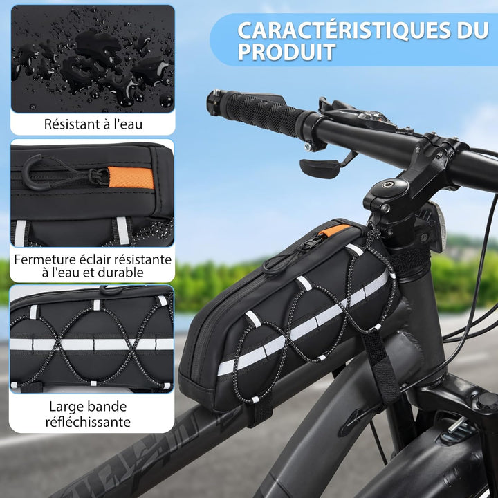Fahrradrahmentasche, 1,2L Fahrrad Oberrohrtasche mit Reflexstreifen | Wasserabweisende Crossbar Fahr