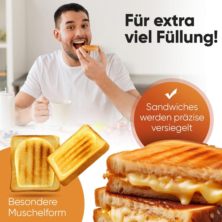 ProfiCook® Sandwichmaker | muschelförmige Sandwiches mit extra viel Füllung | antihaftbeschichtet |