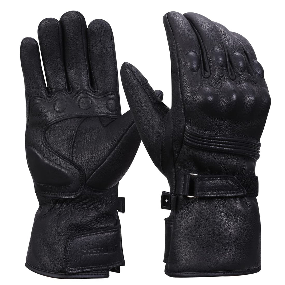 Harssidanzar Herren Winter Motorradhandschuhe,echtes Leder Vollfinger Touchscreen Thermisch gefütter